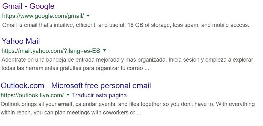 Reclamos de los principales correos webmail